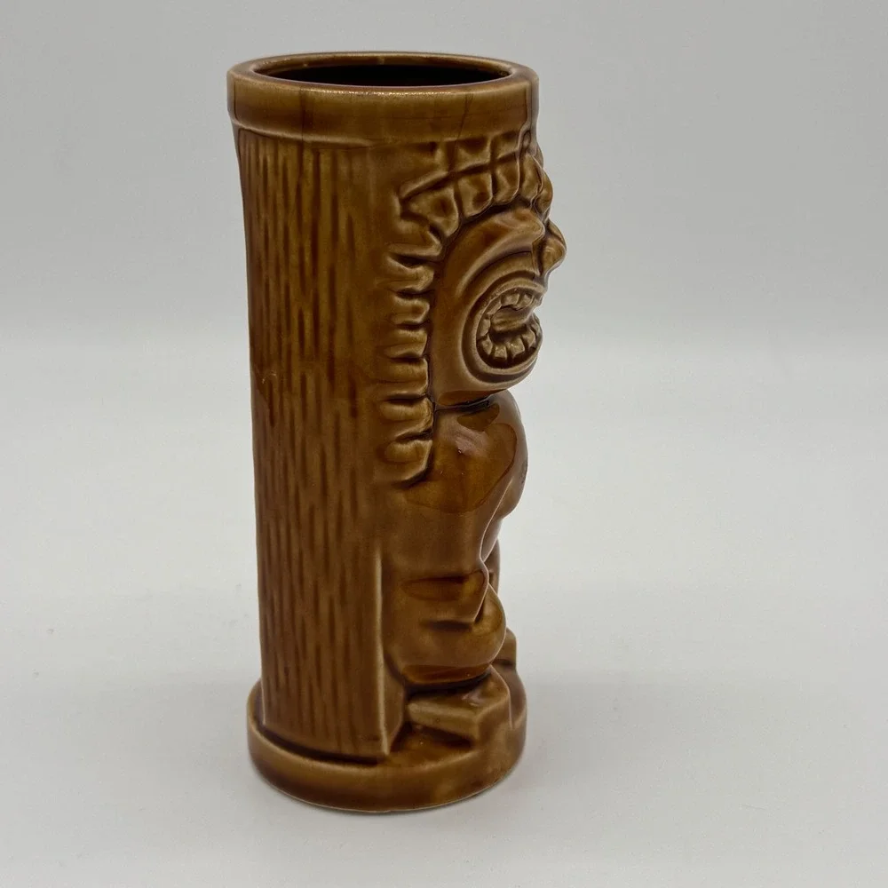 Vintage 60s Orchids of Hawaii Tiki Mug R-71 Brown Ceramic Grimace Barware Japan